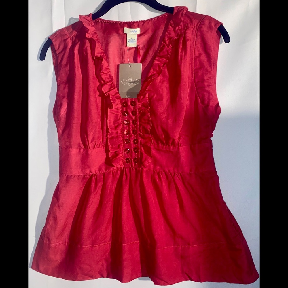 NWT Anthropologie red cotton/silk blouse with ruffles